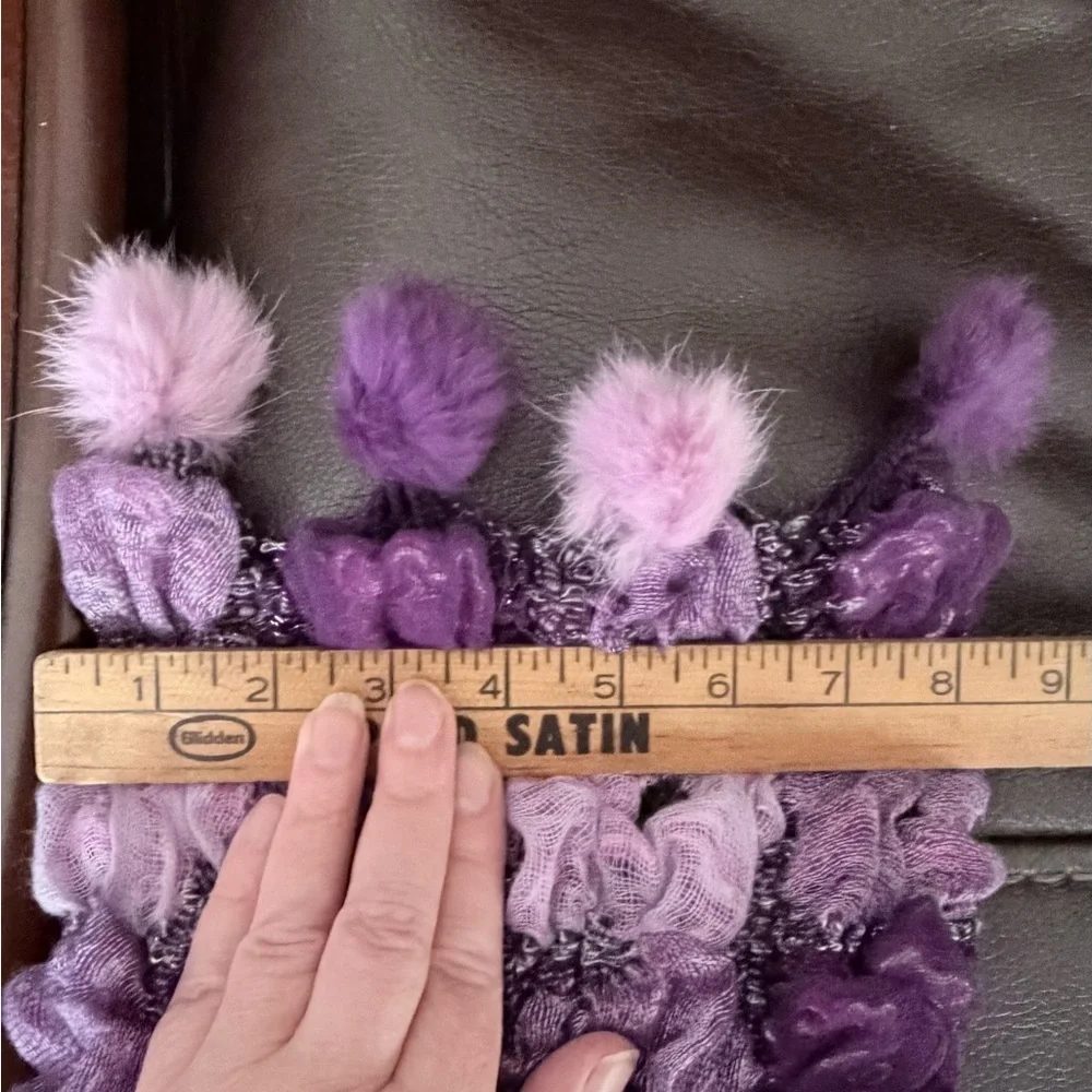 Luxurious Purple Art  Scarf with real fur